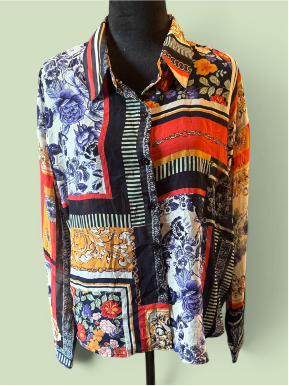 Hers & Mine Sheer Flowery Button Up Blouse - Size M